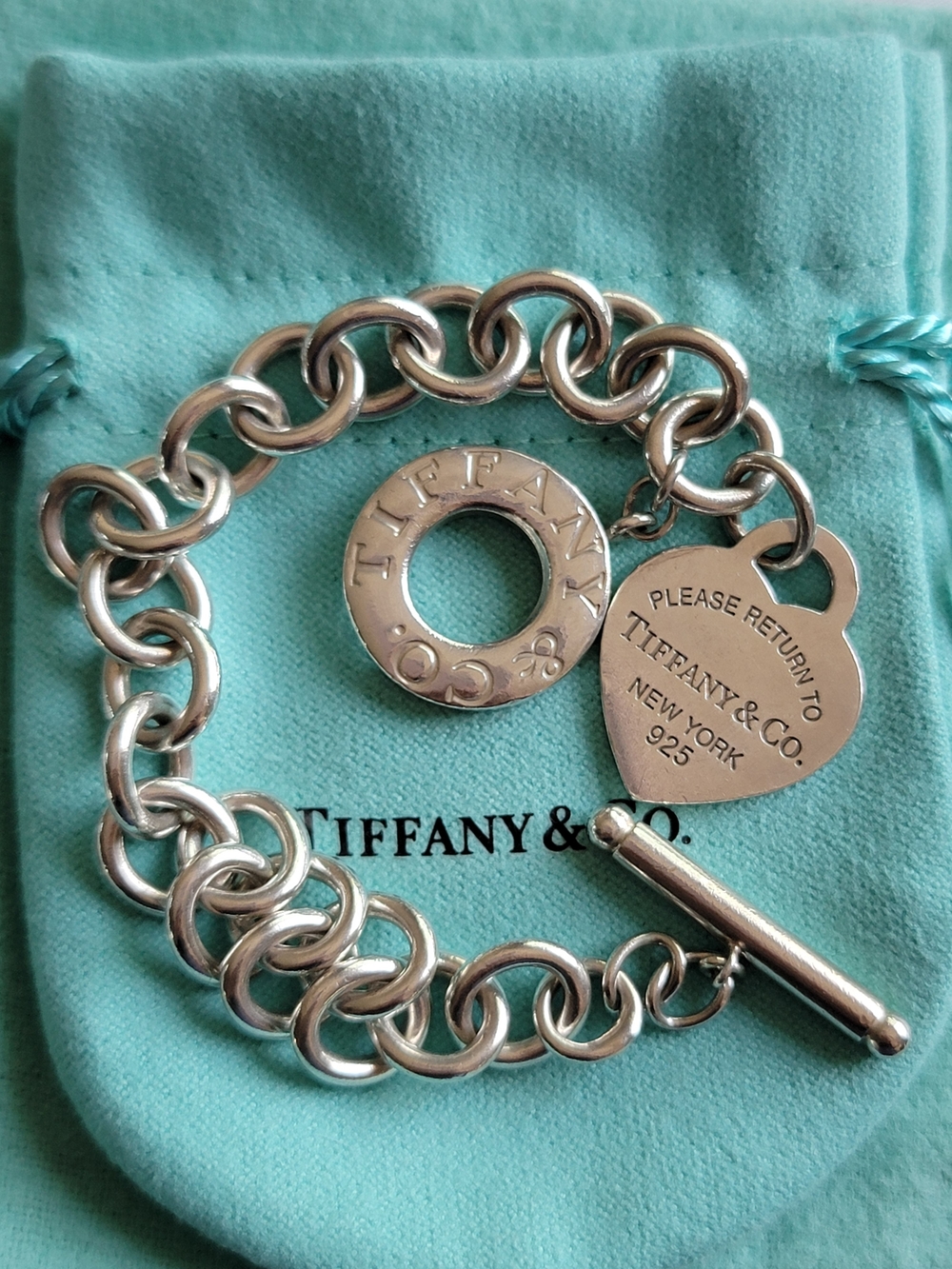 Tiffany & Co. Silver Heart Tag Toggle Bracelet.